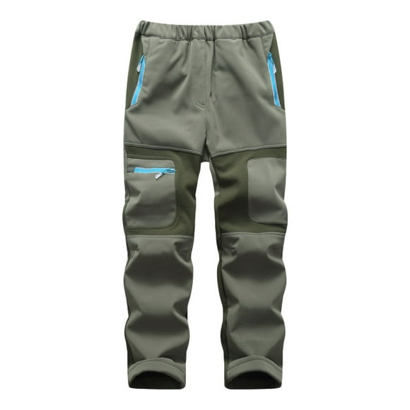 AAMILIFE Boy's Fleece Hiking Pants Waterproof Patchwork Softshell Warm Windbreaker Snow Pants Insulated Trousers