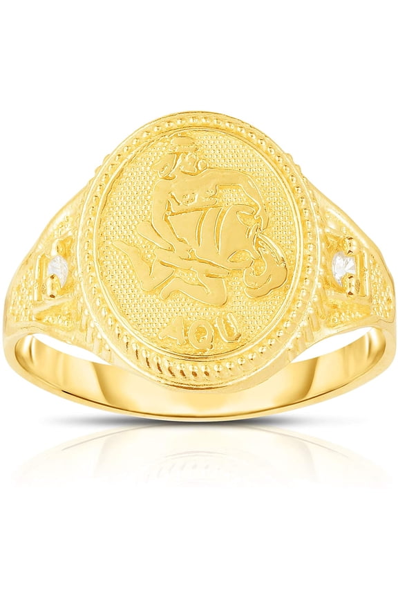 10k Yellow Gold Astrology Horoscope Zodiac Sign Ring, Sizes 5-10