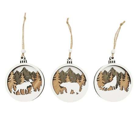 

3pcs Wooden Hollow Christmas Pendant Delicate Hanging Ornament for Christmas