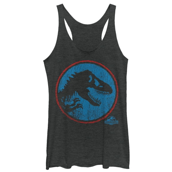 Women's Jurassic World Retro T. Rex Circle Racerback Tank Top Black Heather Medium
