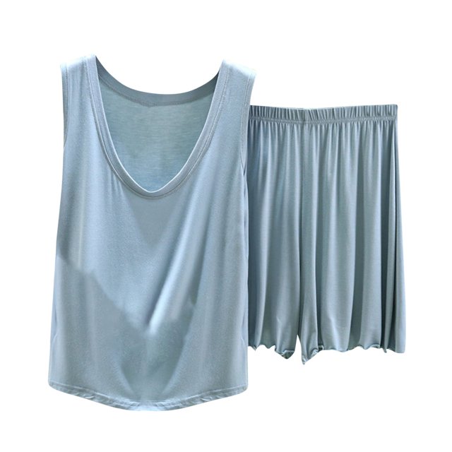 Timegard Womens Pajamas Sets V Neck Tank Top Ruffle Shorts Casual Loose Soft Solid Color Outfits Summer