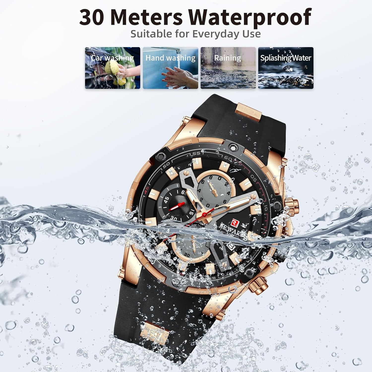 Men's Watch Fashion Tonneau Wrist Watches (Chronograph/Waterproof/Luminous/Calendar) Silicon Strap Quartz Watch for Men