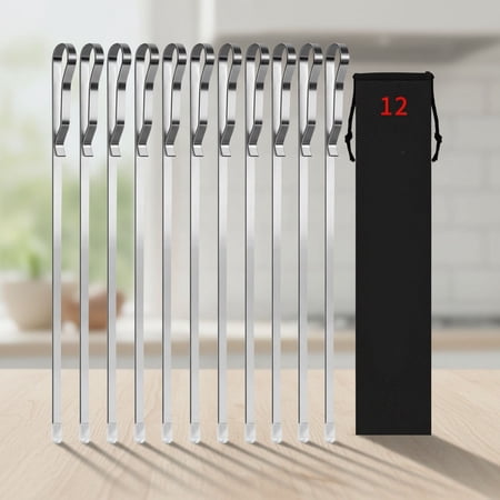 Kabob Skewers Stainless Steel Long BBQ Barbecue Skewers Flat Metal Kebob Sticks Wide Reusable Grilling Skewers for Meat Chicken Set of 12 with Storage Bag