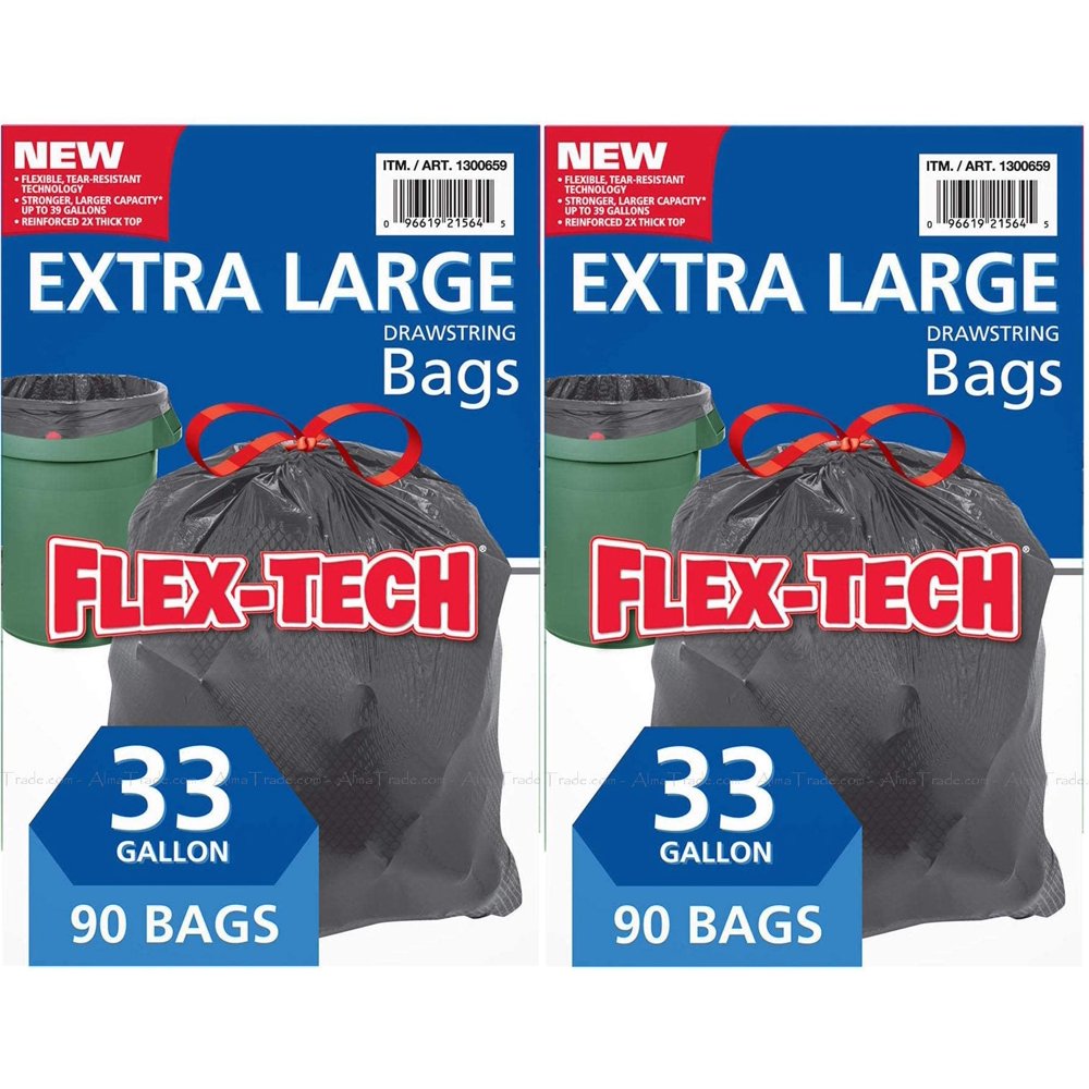 2 PACK FlexTech 33Gallon Trash Bag, 90count