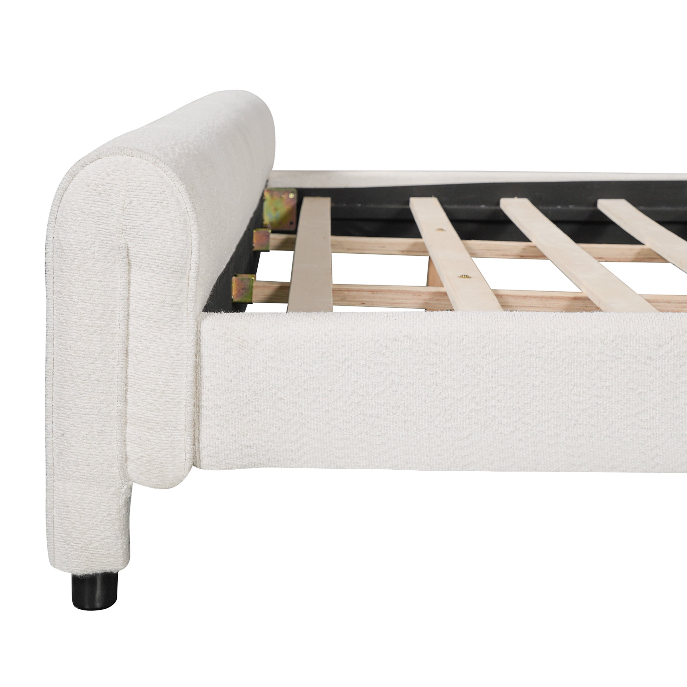 Christopher Knight Home Modern Queen Boucle Upholstered Curved Platform Bed, Round Headboard, White