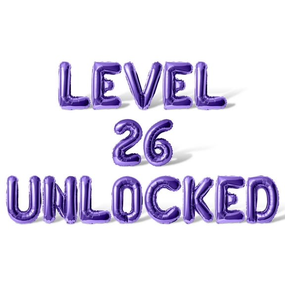 Letter Balloons - LEVEL 26 UNLOCKED 16" Inch Alphabet Letters Foil Mylar Balloon 26th Birthday Party Banner (Purple)