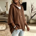 thumbnail image 4 of Women's Plus Size Hooded Knit Sweater Oversized V Neck 3/4 Batwing Sleeve Drawstring Hoodies Loose Tunic Pullover Winter Layering Tops Brown, 4 of 5