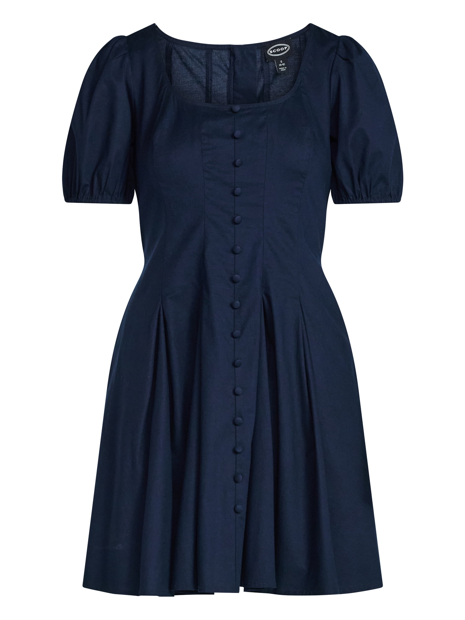 Scoop Women’s Button Front Mini Dress with Puff Sleeves, Sizes XS-XXL