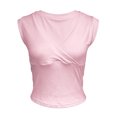 thumbnail image 4 of SNKSDGM Women Wrap V Neck Cap Sleeve Crop Tank Tops, Slim Solid Casual Summer Sleeveless Camisole Tees Pink XL, 4 of 4