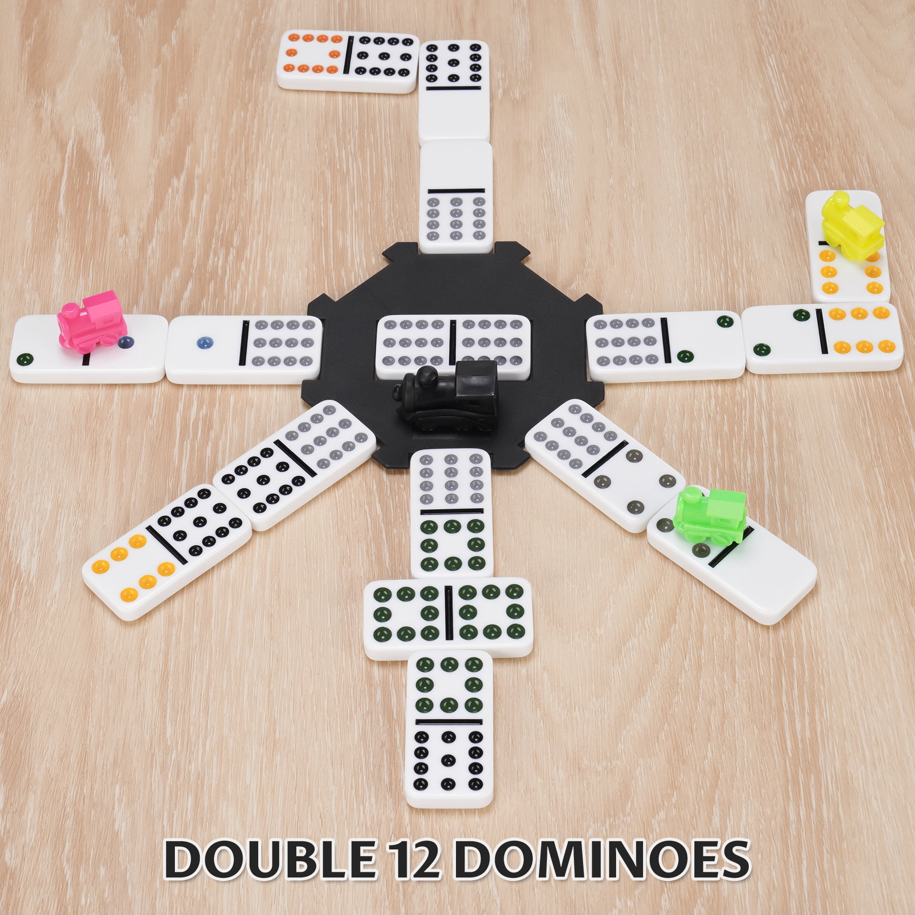 Mexican Train Dominoes Set for Adults, Double 12 Dominoes with 8 Silicone Racks, 91 Color-Coded Tiles, Hub, 9 Train Markers, Scoreboard & Carry Bags - Classic Family Board Game