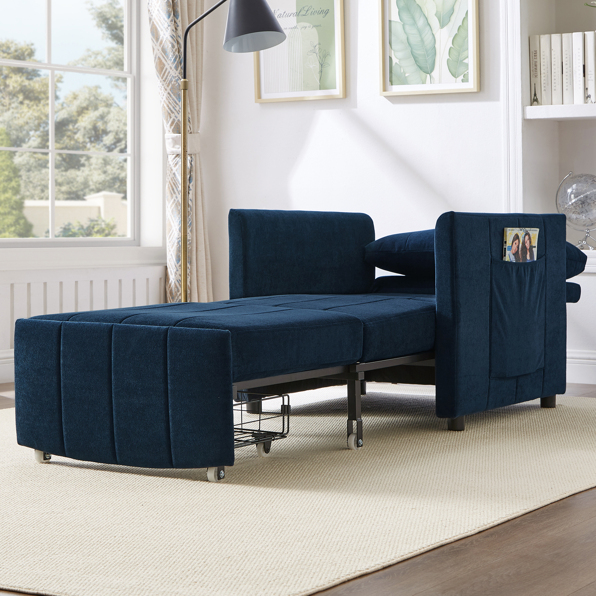 Euroco Multi-Functional Convertible Sofa Bed Chair with 5 Reclining Positions, Hidden Storage, Chenille Upholstery, and Side Pockets – Space-Saving Sleeper for Small Spaces