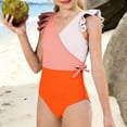 thumbnail image 6 of qolati Girls One-Piece Swimsuit Cute Ruffle Color Block Bathing Suit Tween Quick Dry Full Coverage Beach Swimwear Size 7-16 Years, 6 of 9