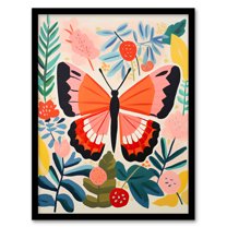 Butterfly Henri Matisse Style Bright Painting Leaves Fronds and Floral Blooms Spring Art Print Framed Poster Wall Decor 12x16 inch