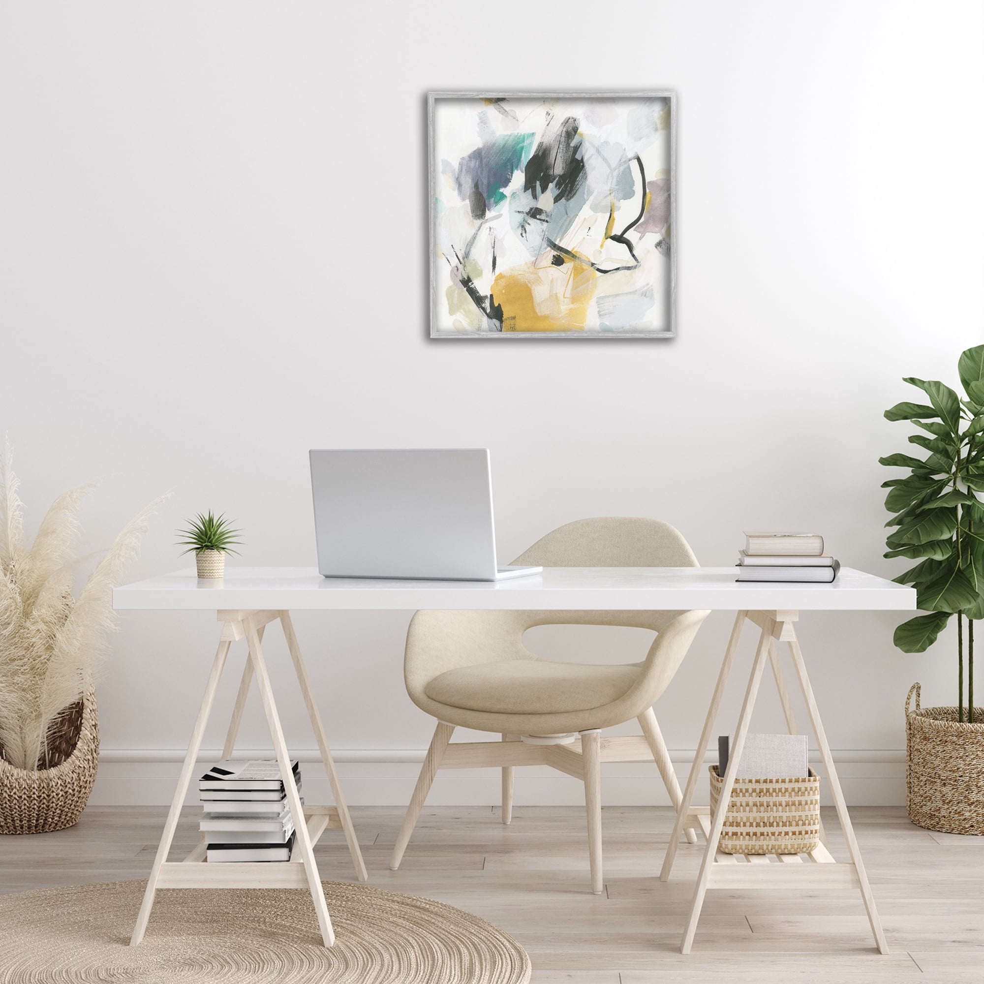 Stupell Industries Chaotic Abstract Yellow Accent Abstract Painting Gray Framed Art Print Wall Art, 24 x 24