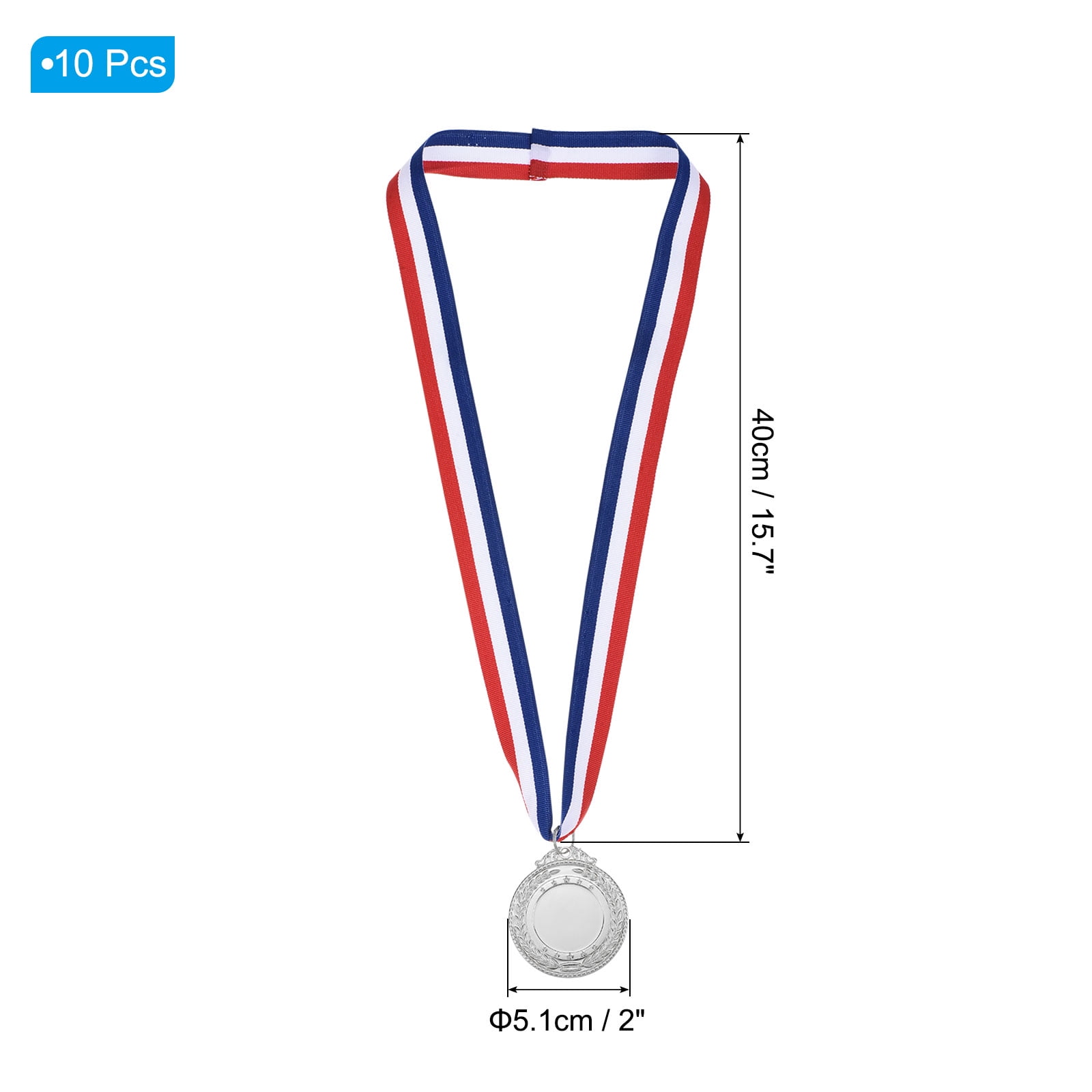 Uxcell Blank Award Medals, 10 Pack Silver Award Medals with Ribbon, Design Your Medals Kit
