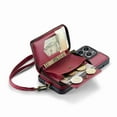 thumbnail image 4 of ELEHOLD Crossbody Wallet Phone Case for iPhone 13 Pro Max 6.7inch, Zipper Pocket Card Holders Detachable Crossbody Strap Lanyard RFID Blocking Soft Leather Protective Case,Red, 4 of 7
