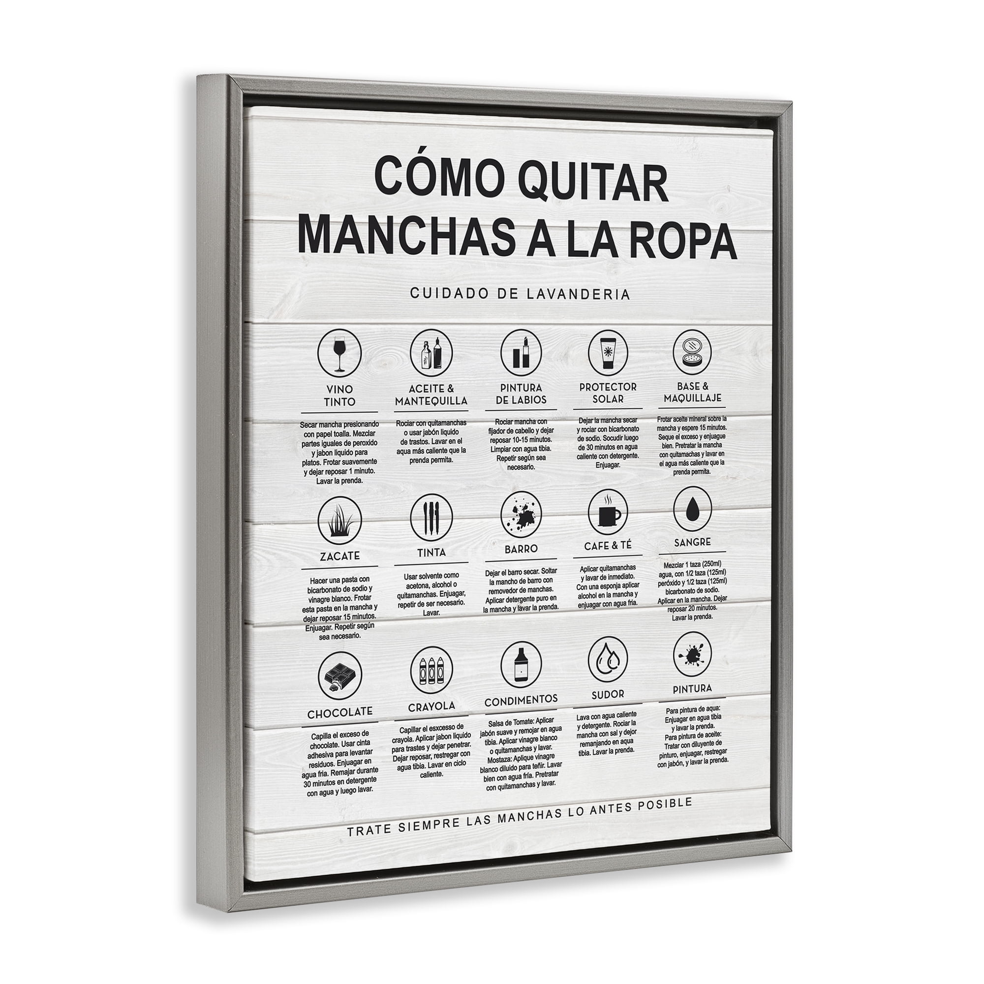 Stupell Industries Guía de Limpieza de Manchas, Blanco Bath & Laundry Painting Gray Floater Framed Art Print Wall Art, 25 x 31
