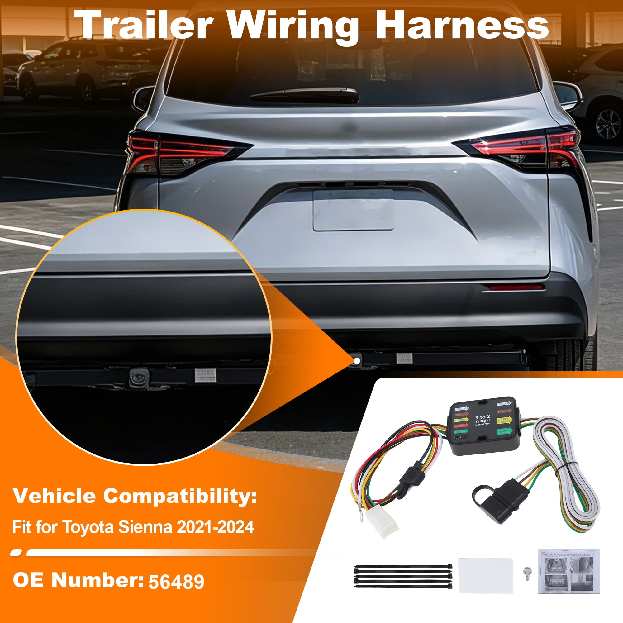 Unique Bargains 4-Pin Trailer Wiring Harness for Toyota Sienna 2021 2022 2023 2024