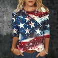 thumbnail image 2 of Staron Spring Summer Women's T-Shirt Independence Day Printed Round Neck 3/4 Sleeve Casual Loose Comfy Top, Dark Blue M, 2 of 6