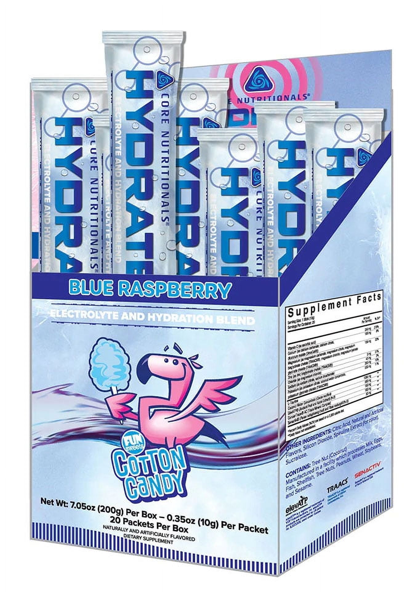 Core Nutritionals HYDRATE Comprehensive Electrolyte and Hydration Blend - FUN SWEETS Blue Raspberry, 20 Packets