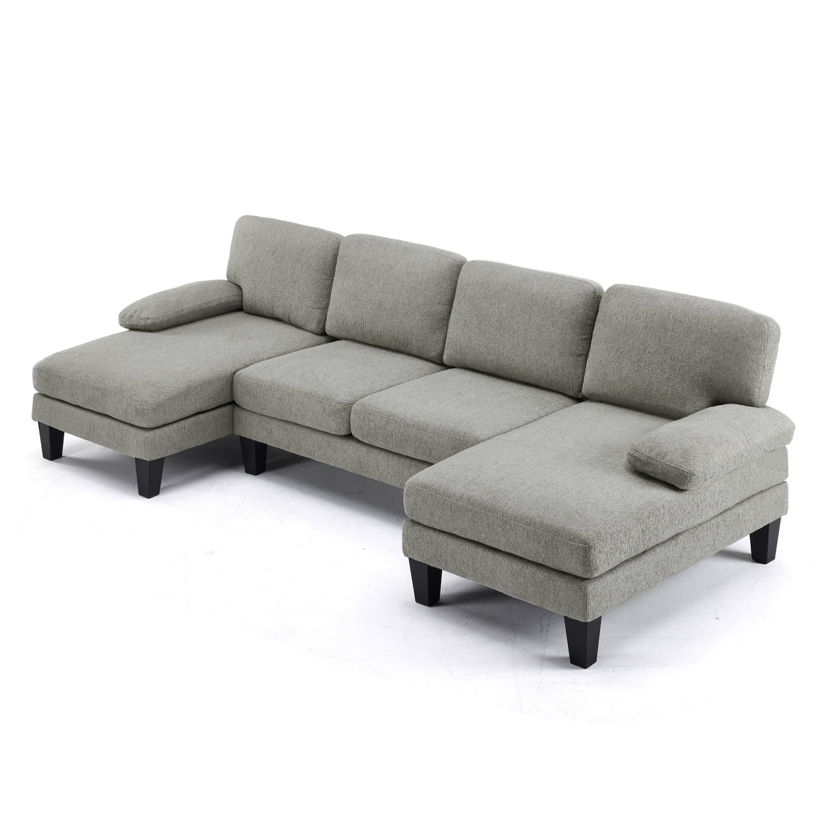 U-Shaped Convertible Sectional Sofa with 2 Short Chaise Lounges, 4-Seater Modular Chenille Fabric Couch with Plastic Legs, Indoor Living Room Combination Sofa