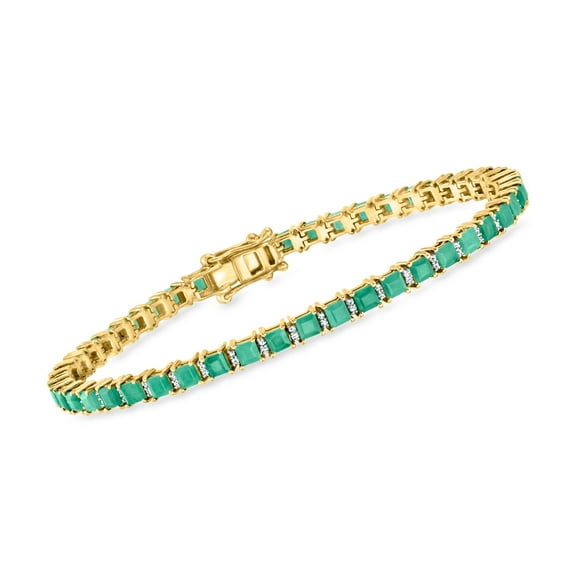 Ross-Simons 6.00 ct. t.w. Emerald and .49 ct. t.w. Diamond Tennis Bracelet in 18kt Gold Over Sterling, Women's, Adult