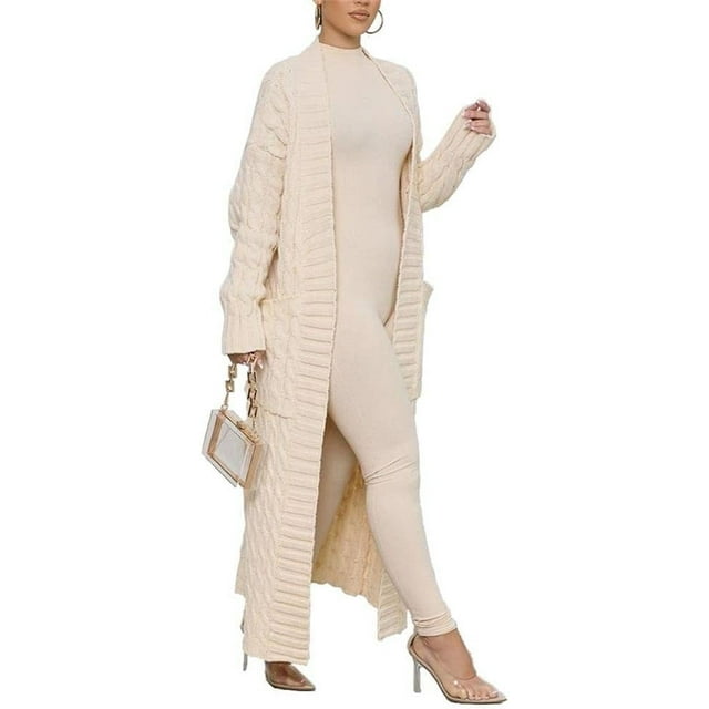 ORUYROP Long Sweaters for Women Cardigan Open Front Long Sleeve Plus Size Chunky Cable Knit Duster Cardigans with Pockets Winter Coat