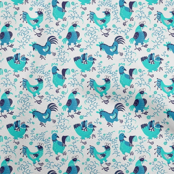 oneOone Polyester Spandex Blue Fabric Rooster Cock Diy Clothing Quilting Fabric Print Fabric By Yard 56 Inch Wide-3C
