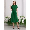 thumbnail image 2 of DARING DIVA Short Sleeve A-Line Belted Summer Casual Midi Dress S Green, 2 of 6