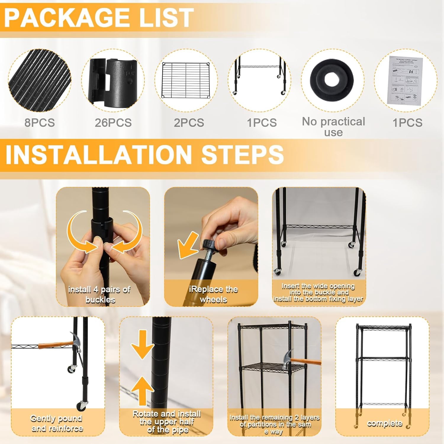 2 Tier  Fridge Shelf with Wheels, Adjustable Over Refrigerator Storage Stand for Dorms and Kitchens