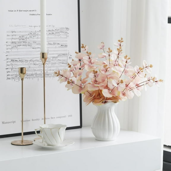Pink Artificial Eucalyptus Stems, " Pink Spring Flowers Faux Eucalyputs Branch for Wedding Bouquet Spring Valentine's Day Home Decor (6, Pink)