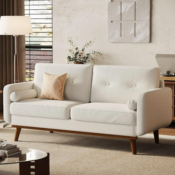 IdealHouse 65 in Loveseat Sofa, Mid Century Modern Couch Comfy Love Seat Couches for Living Room, 2 Seater Deep Seat Couch Linen Upholstered Couches for Bedroom Office Small Space, Beige