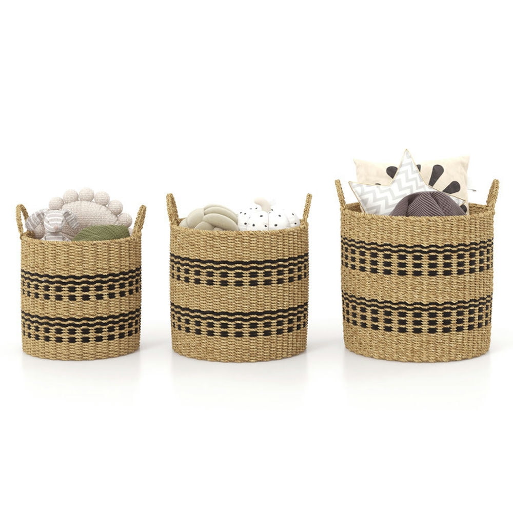 Finihen Laundry Hamper, Laundry Basket, Seagrass Basket Set of 3 Stackable Storage Bins with Handles Woven Round Basket-M, for Bathroom, Laundry Room, Natural Finihen Laundry Hamper, Laundry Basket, Seagrass Basket Set of 3 Stackable Storage Bins with Handles Woven Round Basket-M, for Bathroom, Laundry Room, Natural