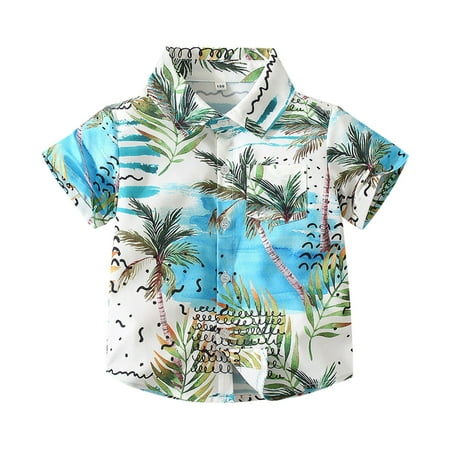 

Children Boys T-shirts Floral Printed Short Sleeve Crew Neck Beach Casual Style Coconut Summer Top Dailywear Party Tshirts