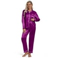 thumbnail image 2 of DAKIMOE Sleepwear Womens Silky Satin Pajamas Set Long Sleeve Nightwear Loungewear, Purple, XL, 2 of 8