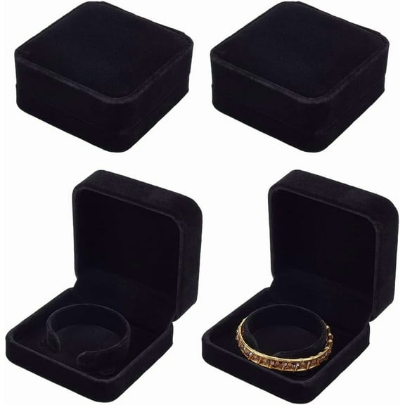 4Pcs Velvet Bracelet Gift Boxes 9x9cm/3.54x3.54inch Square Black Velvet Bracelet Bangle Boxes Jewelry Storage Case Bangle Organizer Display