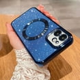 thumbnail image 5 of Compatible with iPhone 12 Magnetic Glitter Case, Luxury Plating Cute Bling Clear Phone Case, Compatible with MagSafe for Women Girls with Camera Protector Back Cover - Blue, 5 of 10