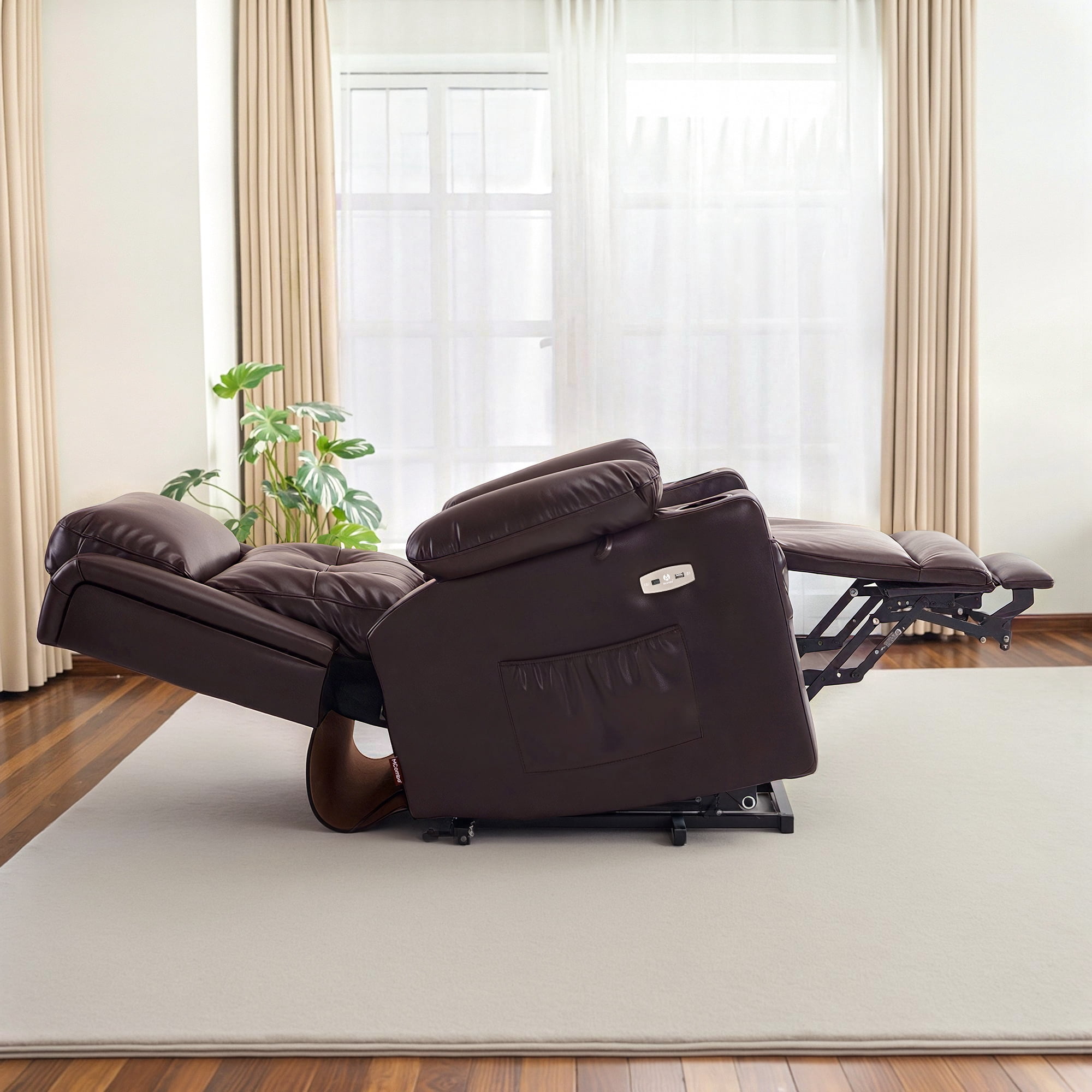 MCombo Triple Motor Power Lift Recliner Chair, Adjustable Headrest, Faux Leather(Dark Brown)