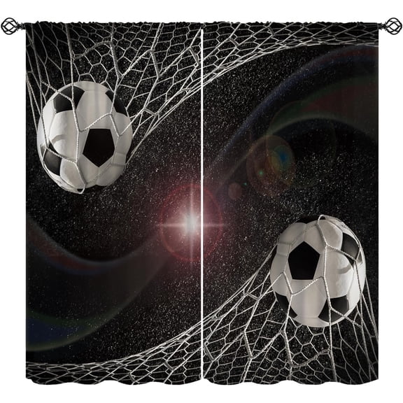 Ball Sports Curtains, Kids Football Goal Galaxy Pattern Window Treatments, Rod Pocket Thermal Insulated Drapes 2 Panels Set for Teens Boys Bedroom Classroom Study, 42" W X 54" L【Decor】