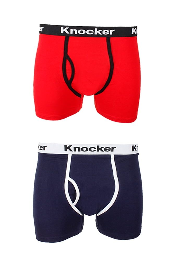 Knockers Men's 2 Pack Cotton Spandex Boxer Briefs Navy Red S