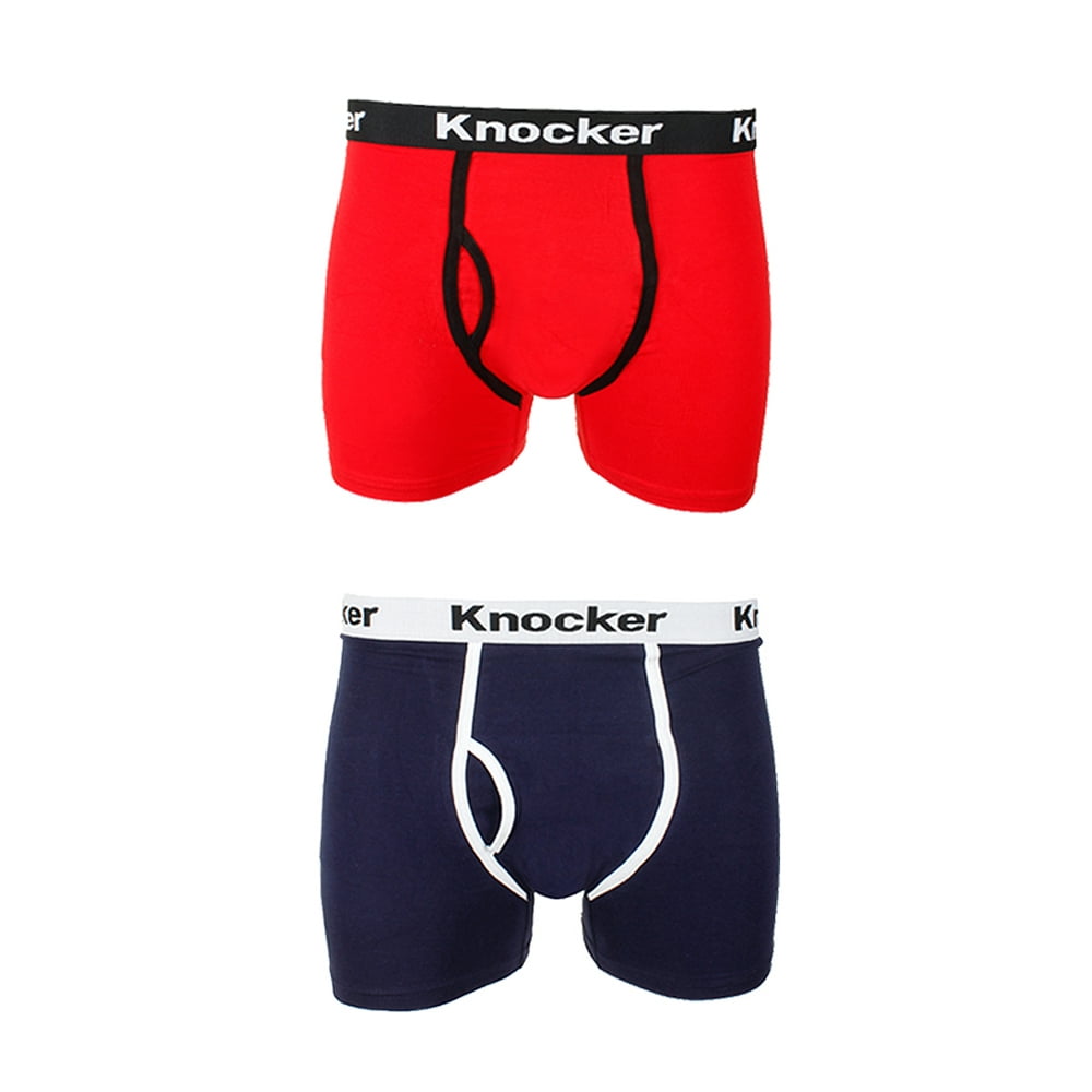 Knocker Knockers Men's 2 Pack Cotton Spandex Boxer Briefs Navy Red S