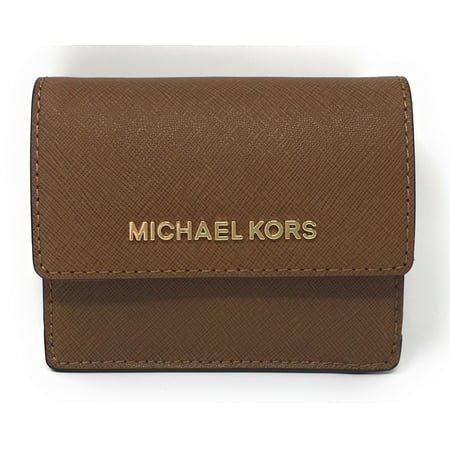 Michael Kors Jet Set Travel Leather Card Case, Id And Key Holder Wallet (Luggage)