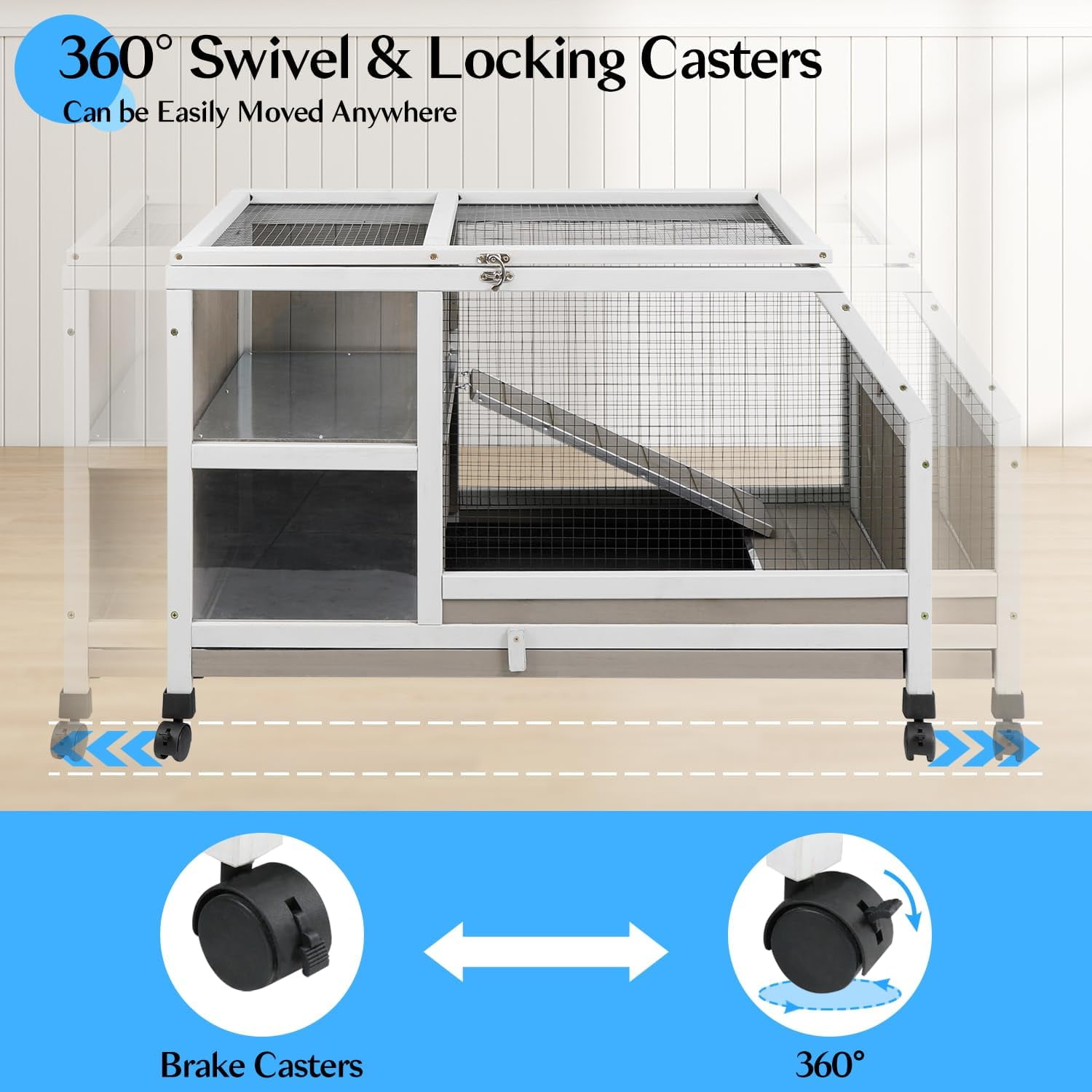 Gowoodhut Rabbit Hutch Indoor Rabbit Cage Outdoor Buuny Hutch on Wheels