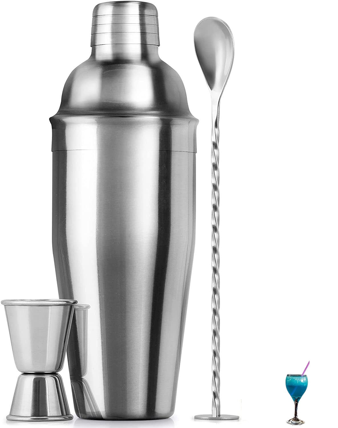 16-Ounce Plastic Drink Mixer Cocktail Shaker with Built-in Strainer Jigger Cap 