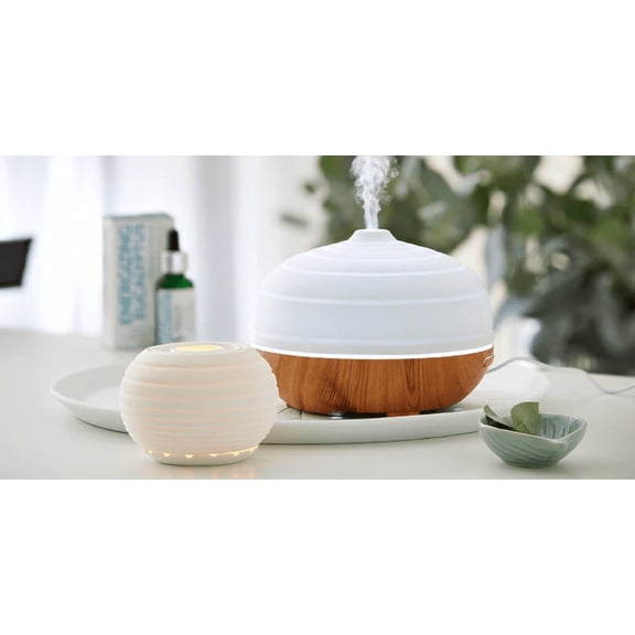 PartyLite BeBalanced Ultrasonic Essential Oil Diffuser Wood Grain LED Aromatherapy Diffuser