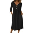 thumbnail image 3 of BRGZLK 3/4 Sleeve Womens Solid Color Dress Casual Flowy A-Line Long Dresses with Pockets Crewneck Vocation Boho Beach Sundress, 3 of 7