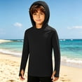 thumbnail image 6 of Hooded Rash Guard Fishing Shirt for Boys Girls, UPF 50+ Kids Long Sleeve Sun Hoodie, Youth UV Protection Beach Swim Shirts with Thumb Hole, 6 of 8