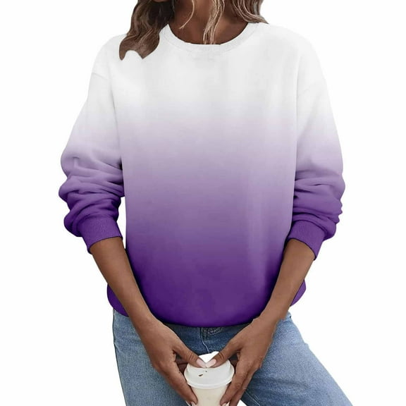 qucoqpe Women's Casual Gradient Crew Neck Sweatshirt Loose Soft Long Sleeve Pullover Tops