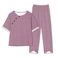 thumbnail image 1 of Timegard Womens 2 Piece Sets Plus Size Striped Crewneck Short Sleeve Tops and Elastic Waisted Pants Casual Outfits, 1 of 3
