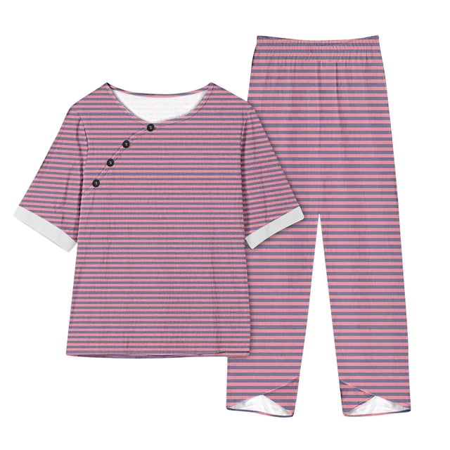 Timegard Womens 2 Piece Sets Plus Size Striped Crewneck Short Sleeve Tops and Elastic Waisted Pants Casual Outfits